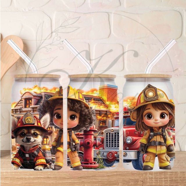 Trinkgläser 16oz Rub Ons "Feuerwehr Kids" No.335