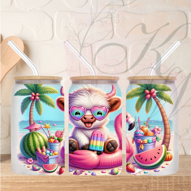 Trinkgläser 16oz Rub Ons "Summer Cow" No.356