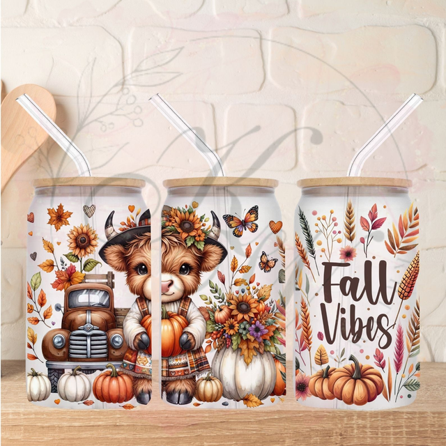 Trinkgläser 16oz Rub Ons "Kuh Herbst" No.302