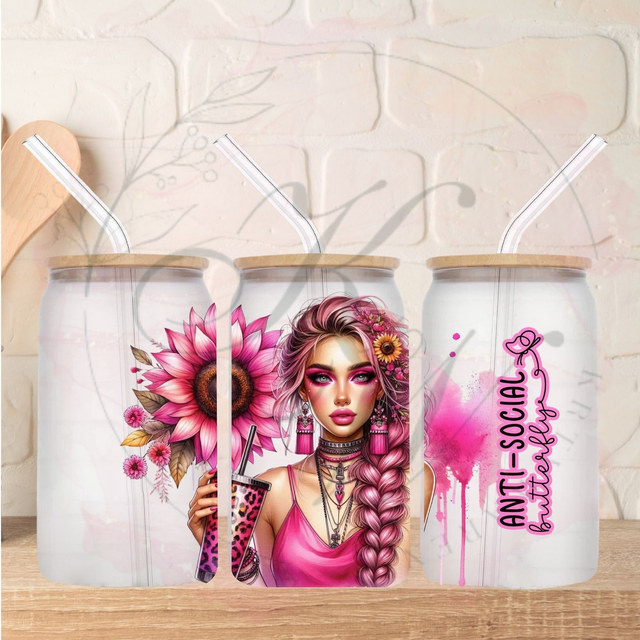 Trinkgläser 16oz Rub Ons "Butterfly" No.283