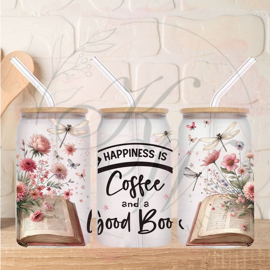 Trinkgläser 16oz Rub Ons "happiness is Coffee an a good Book"  No.272