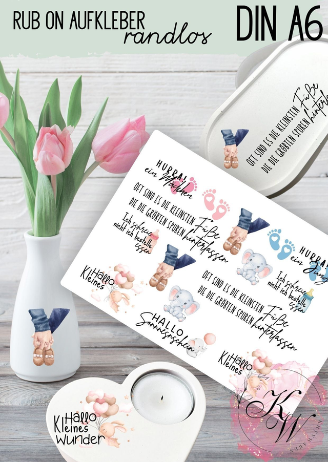 RUB ONS - "Geburt Baby " individuell | RUBONS | randlos | glänzend | bunt | A6