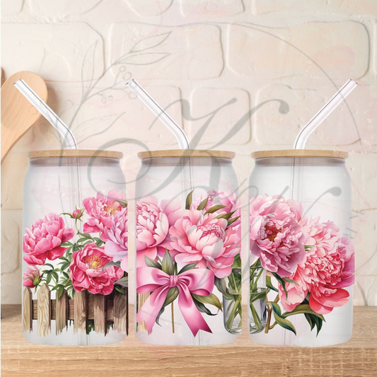 Trinkgläser 16oz Rub Ons "Flower Pink" No.304