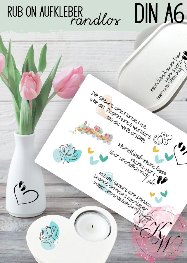 RUB ONS - "Geburt Baby Sprüche" individuell | RUBONS | randlos | glänzend | bunt | A6