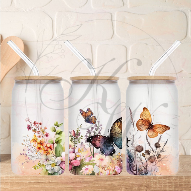 Trinkgläser 16oz Rub Ons "Schmetterling bunt" No.322