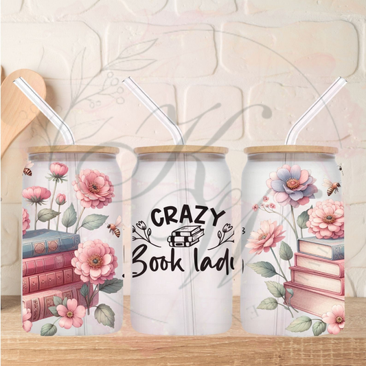 Trinkgläser 16oz Rub Ons "crazy book lady" No.275