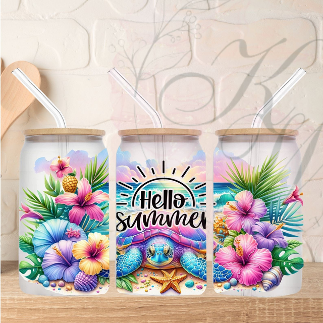 Trinkgläser 16oz Rub Ons " Schildkröte Hello Summer" No.339