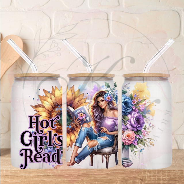 Trinkgläser 16oz Rub Ons "Hot girls Read" No.291