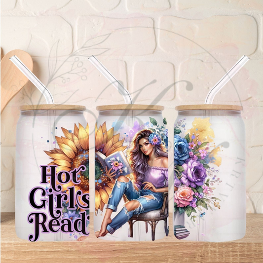 Trinkgläser 16oz Rub Ons "Hot girls Read" No.291