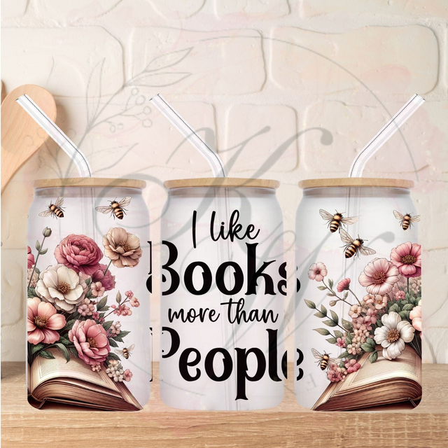 Trinkgläser 16oz Rub Ons "i like books more than people" No.274