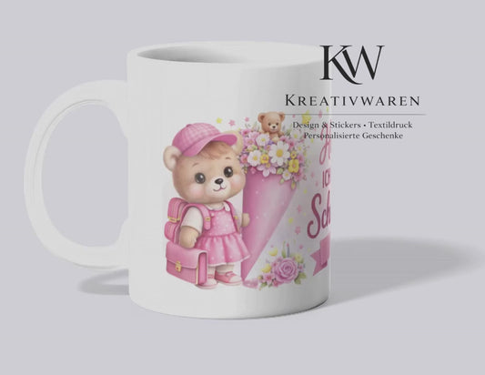 Personalisierte Einschulungstasse mit Name | Geschenk Schulanfang Mädchen Junge | Tasse Schulkind | Einschulung Geschenk Idee | Bär Motiv