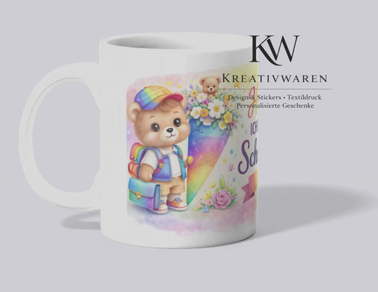 Personalisierte Einschulungstasse mit Name | Geschenk Schulanfang Mädchen Junge | Tasse Schulkind | Einschulung Geschenk Idee | Bär Motiv