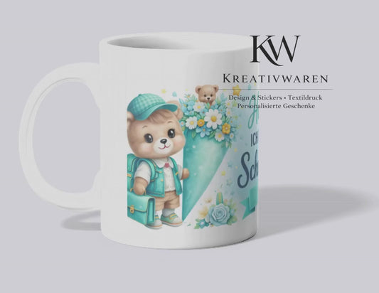 Personalisierte Einschulungstasse mit Name | Geschenk Schulanfang Mädchen Junge | Tasse Schulkind | Einschulung Geschenk Idee | Bär Motiv